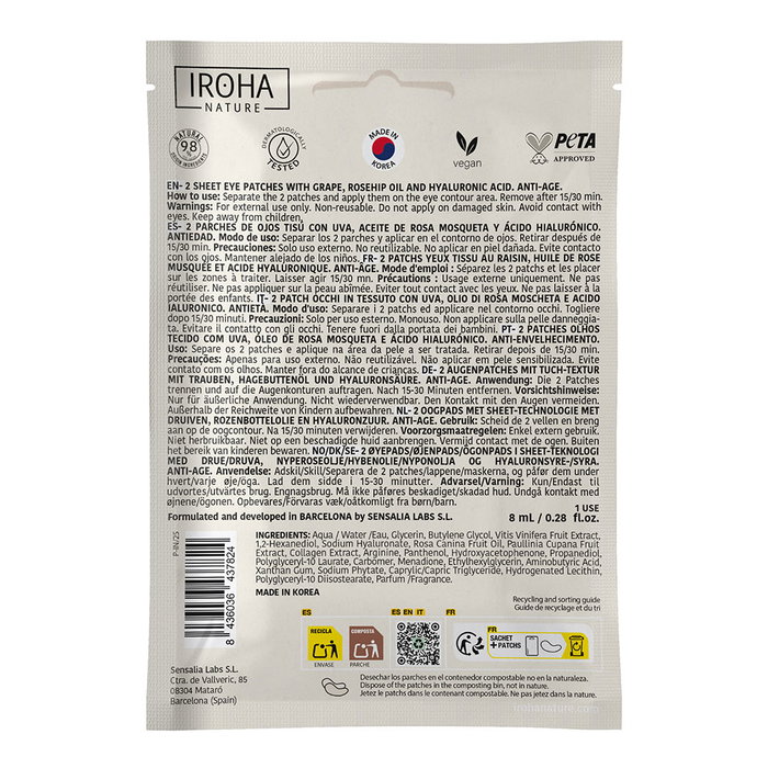 IROHA Parches Antiedad para el Contorno de Ojos con Extracto de Uva, 8 ml IROHA Parches Antiedad para el Contorno de Ojos con Extracto de Uva, 8 ml