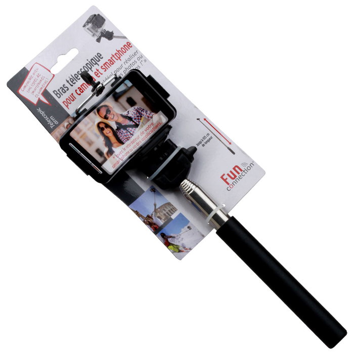 Fun Connection Palo Selfie 105 cm para Móvil y Cámara, Brazo Telescópico Abatible