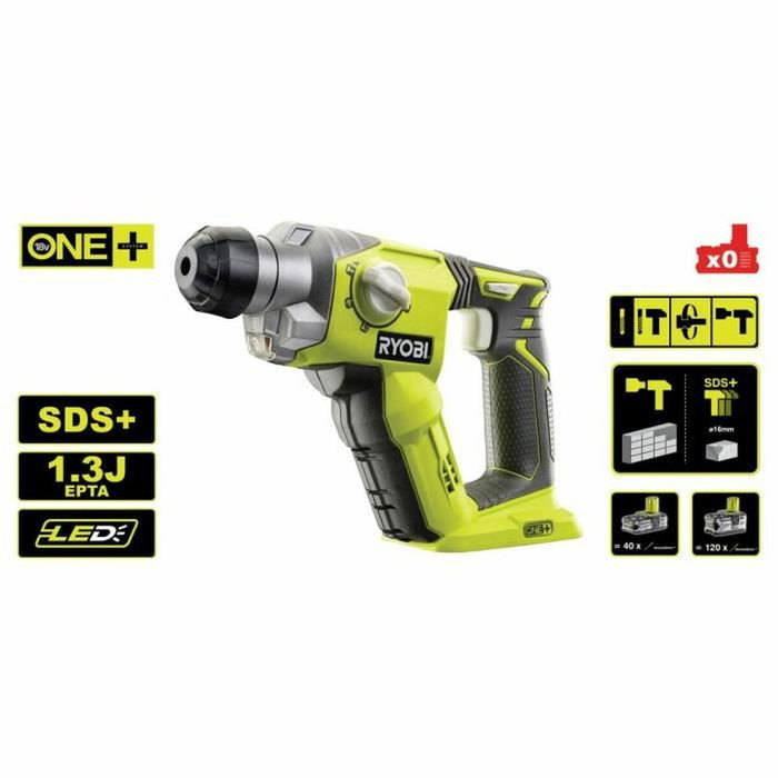Taladro ryobi r18sds-0 1300 rpm sds plus 1,7 kg negro, verde