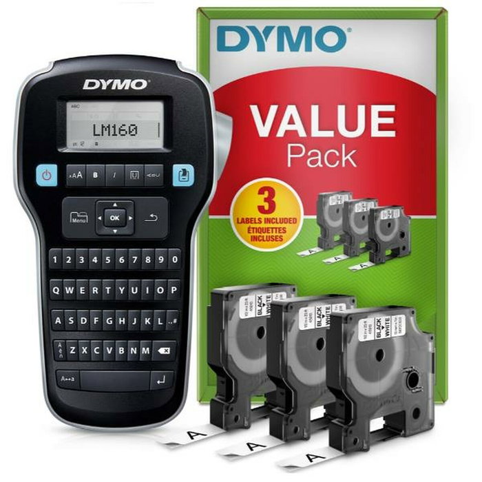 Dymo LabelManager LM160 Kit con 3 rollos de cinta D1, Silver/Black Dymo LabelManager LM160 Kit con 3 rollos de cinta D1, Silver/Black