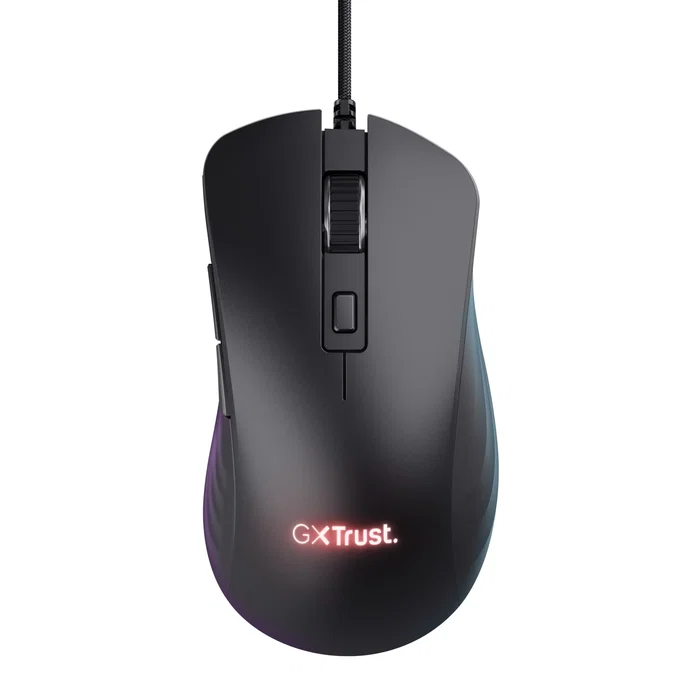 Trust Gaming GXT 924 YBAR+ Ratón Gaming Óptico USB para Mano Derecha 25600 DPI RGB 6 Botones Programables con Cable 1.8m para Juegos
