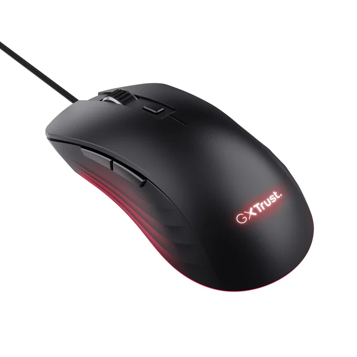 Trust Gaming GXT 924 YBAR+ Ratón Gaming Óptico USB para Mano Derecha 25600 DPI RGB 6 Botones Programables con Cable 1.8m para Juegos