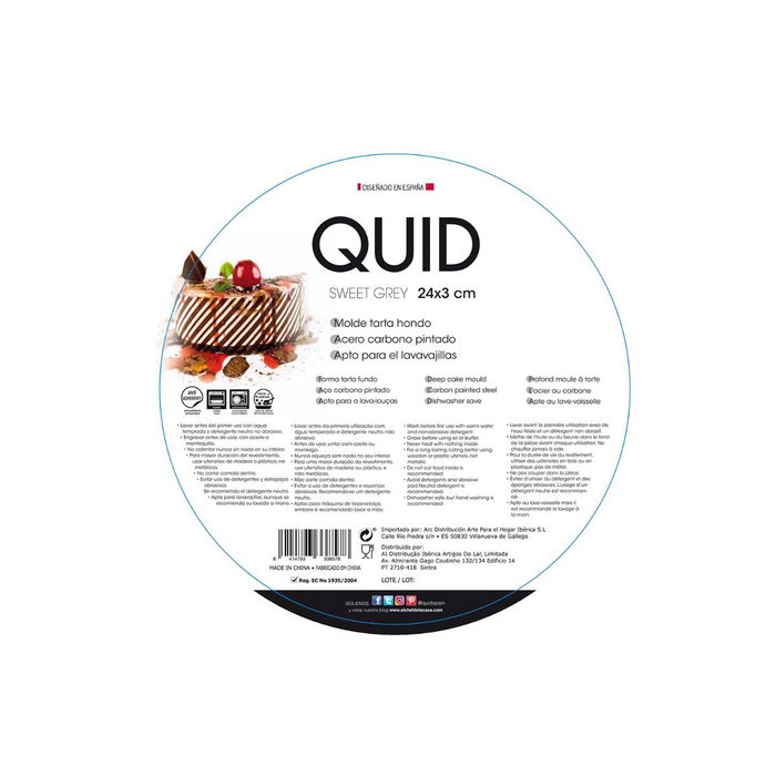 Molde Tarta Hondo Acero Pintado Sweet Grey Quid 24x3 cm (12 Unidades)