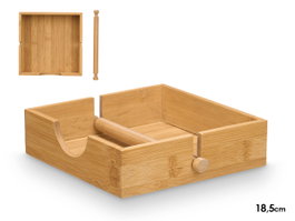 Kinvara Servilletero de Bambú Cuadrado 18.5x18.5 cm, Material Natural, Ancho 20.5 cm, Alto 5 cm (Set de 24)