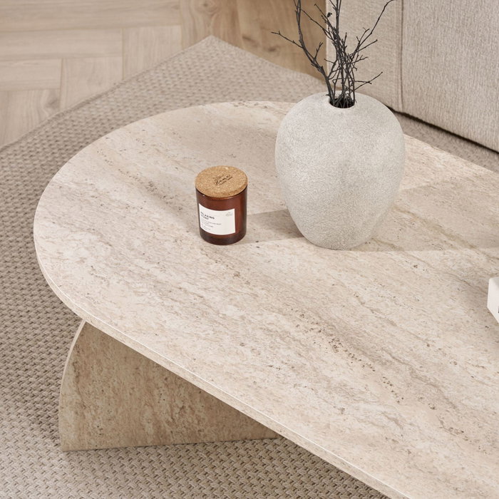Hanah Home Melina - Travertine Mesa de Café, Travertino, Tablero de Melamina 18mm, 120x60x40 cm, Capacidad de Carga 25 kg