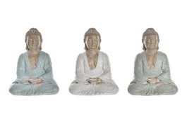 DKD Home Decor Figura de Buda en Resina Surtida Verde, Azul y Blanco