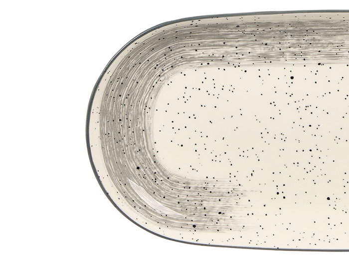 Vessia Bandeja ovalada de porcelana patinada en color gris, dimensiones 33x15.5 cm (Set de 24)