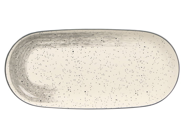 Vessia Bandeja ovalada de porcelana patinada en color gris, dimensiones 33x15.5 cm (Set de 24)