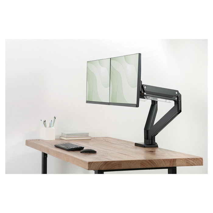Digitus DA-90427 Soporte de Mesa para 2 Monitores de hasta 35" y 15 kg, con Gas, Giratorio 360°, Negro