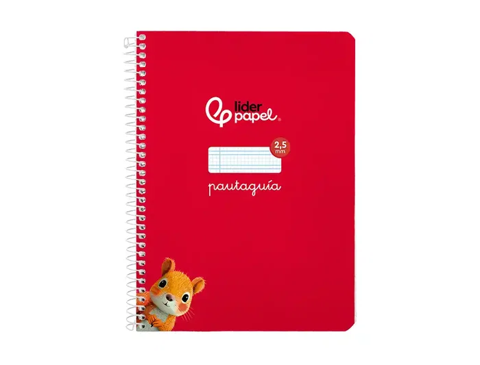 Liderpapel Cuaderno espiral Pautaguía A5 tapa blanda 40 hojas 75gr cuadro pautado 2,5mm color rojo