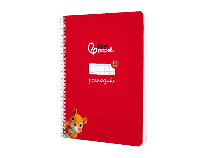 Liderpapel Cuaderno espiral Pautaguía A5 tapa blanda 40 hojas 75gr cuadro pautado 2,5mm color rojo
