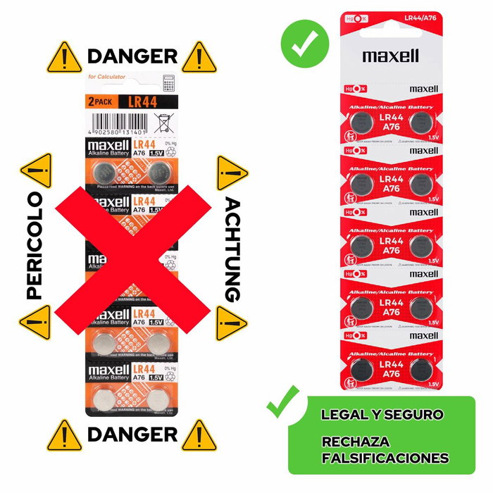 Maxell Pilas Alcalinas de Botón 1,5V LR44 10 Unidades