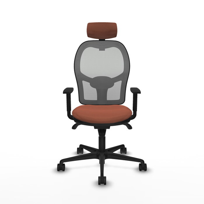 Silla de oficina Jorquera con mecanismo Sincro tapizada con Tela color Marrón y malla color Gris. Equipada con lumbar 1D, Brazos 1D, Cabecero 2D y Ruedas 65mm nailon Silla de oficina Jorquera con mecanismo Sincro tapizada con Tela color Marrón y malla color Gris. Equipada con lumbar 1D, Brazos 1D, Cabecero 2D y Ruedas 65mm nailon