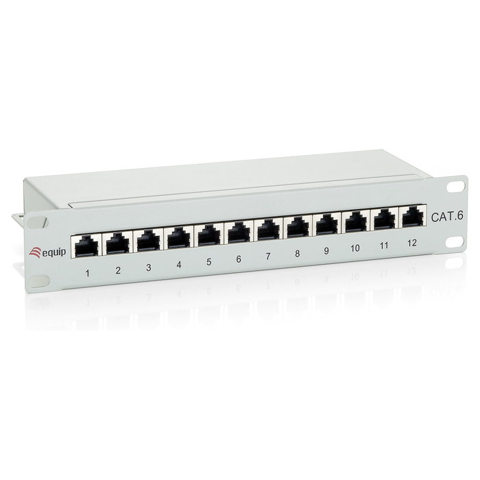 EQUIP Patch Panel 12x RJ45 Cat6 FTP 1U Rack Gris - 208014, ISO/IEC, Gigabit Ethernet 1000 Mbit/s, Compatible con Cat6e, Color Hellgrau EQUIP Patch Panel 12x RJ45 Cat6 FTP 1U Rack Gris - 208014, ISO/IEC, Gigabit Ethernet 1000 Mbit/s, Compatible con Cat6e, Color Hellgrau