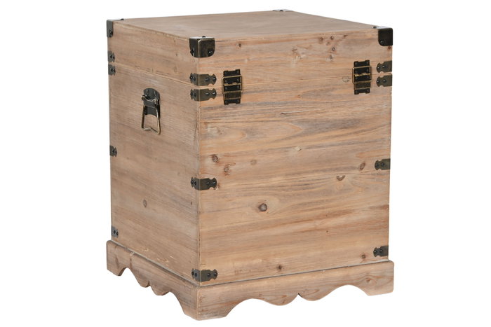 DKD Home Decor Baúl Oriental Natural Marron Claro Abeto Metal Set 2 Piezas 48x61x48 cm Hecho a Mano