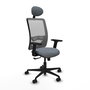 Silla de oficina Zulema con mecanismo Sincro tapizada con Tela color Gris. Equipada con lumbar 1D, Brazos 2D, Cabecero Fijo y Ruedas 65mm nailon