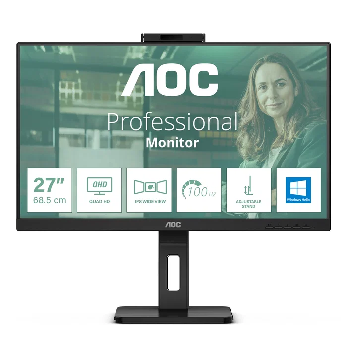 AOC Q27P3CW Monitor de 27 pulgadas QHD IPS con Webcam 5MP y USB-C de 90W