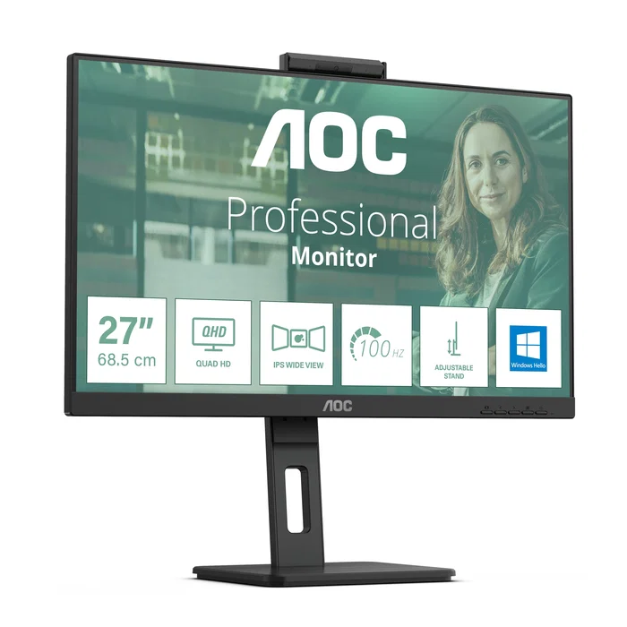AOC Q27P3CW Monitor 27'' QHD IPS con Webcam 5MP y USB-C 90W
