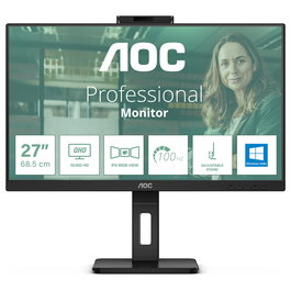 AOC Monitor Q27P3CW 27" Quad HD 2560x1440 IPS 100Hz USB-C Hub 90W Webcam 5MP Altavoces Oficina Negro