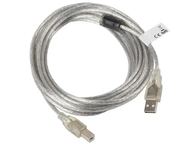 Lanberg Cable USB 2.0 de 5m con conectores USB-A y USB-B, Transparente