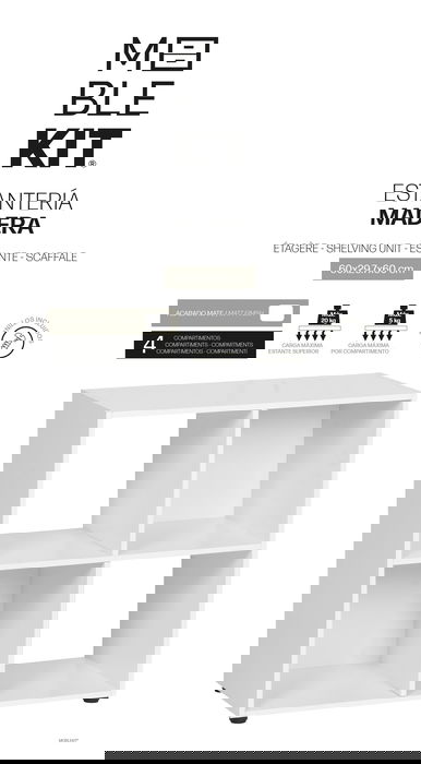 Inde Estantería Cubo 4 Compartimentos, Mueble de Almacenaje, Medidas 60x29.7x60 cm, Espesor 12 mm
