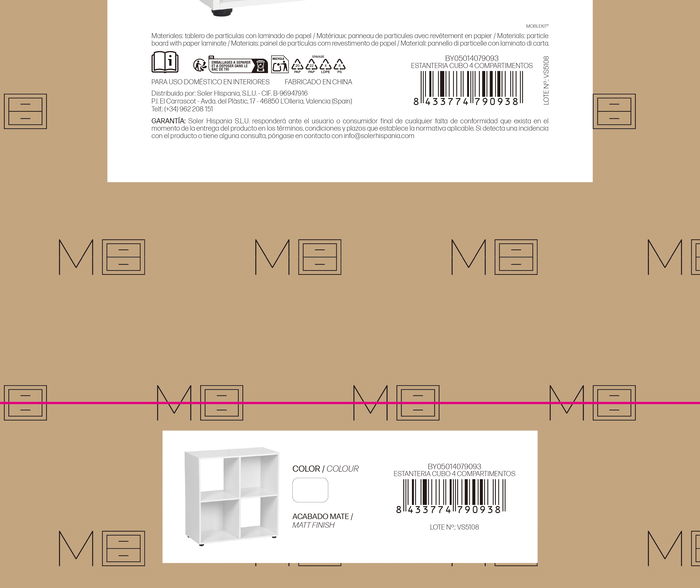 Inde Estantería Cubo 4 Compartimentos, Mueble de Almacenaje, Medidas 60x29.7x60 cm, Espesor 12 mm