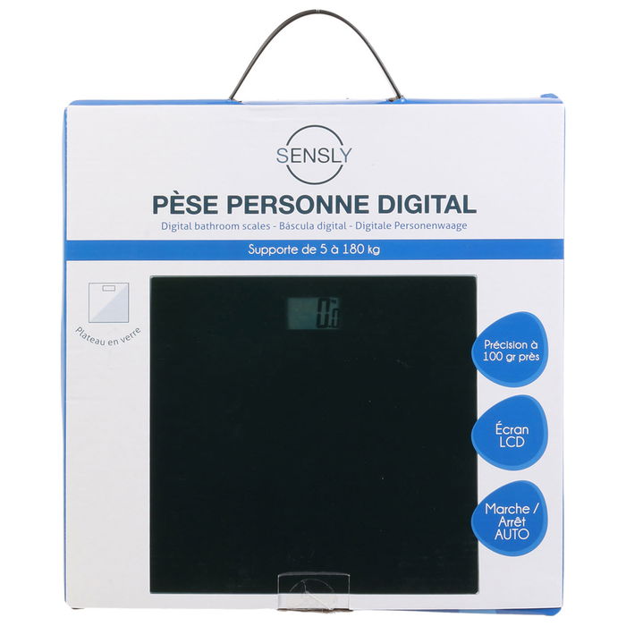 Sensly Báscula Digital de Baño Precisa hasta 180 kg con Pantalla LCD y Superficie de Cristal