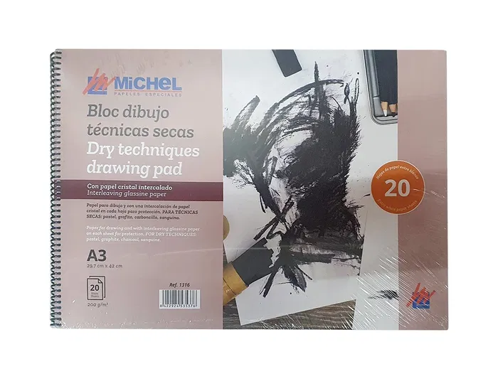 Michel Bloc Dibujo A3 Técnicas Secas 200 gr/m2 20 Hojas con Papel Cristal Intercalado 297x420 mm Michel Bloc Dibujo A3 Técnicas Secas 200 gr/m2 20 Hojas con Papel Cristal Intercalado 297x420 mm