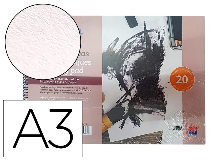 Michel Bloc Dibujo A3 Técnicas Secas 200 gr/m2 20 Hojas con Papel Cristal Intercalado 297x420 mm Michel Bloc Dibujo A3 Técnicas Secas 200 gr/m2 20 Hojas con Papel Cristal Intercalado 297x420 mm