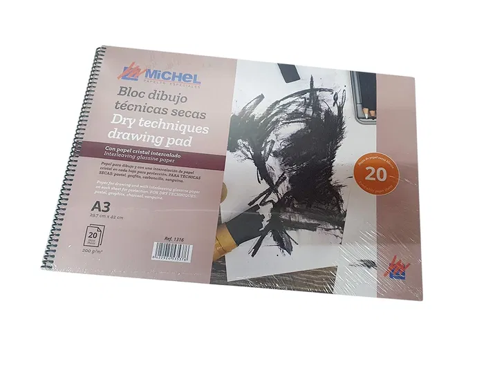 Michel Bloc Dibujo A3 Técnicas Secas 200 gr/m2 20 Hojas con Papel Cristal Intercalado 297x420 mm Michel Bloc Dibujo A3 Técnicas Secas 200 gr/m2 20 Hojas con Papel Cristal Intercalado 297x420 mm