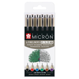 Sakura Pigma Micron 01 estuche de 6 colores básicos