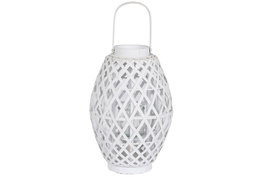 DKD Home Decor Portavelas Bambú y Cristal Blanco 22x22x36 cm