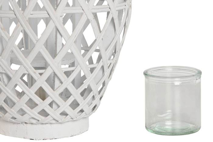 DKD Home Decor Portavelas Bambú y Cristal Blanco 22x22x36 cm