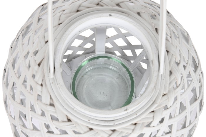 DKD Home Decor Portavelas Bambú y Cristal Blanco 22x22x36 cm