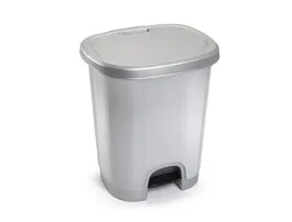 Plasticforte Papelera Contenedor Plástico con Tapa y Pedal 27 Litros Color Plata 380x320x450 mm