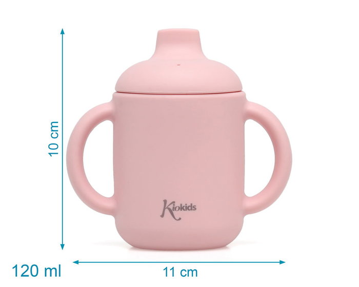 KioKids Taza de Silicona Rosa con Asas para Bebé +4 Meses Ecológica Apta Microondas y Lavavajillas