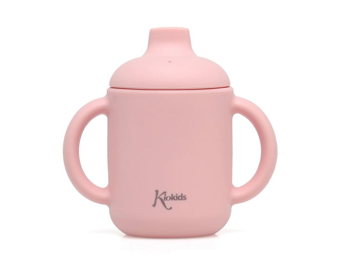 KioKids Taza de Silicona Rosa con Asas para Bebé +4 Meses Ecológica Apta Microondas y Lavavajillas