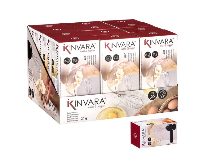 Kinvara Batidor Eléctrico Negro 20W con Batería Recargable, 3 Velocidades, 21x10.7x7.5 cm (Set de 12)