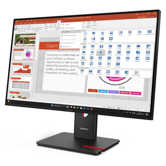 Lenovo T27-40 Monitor 27" 1920x1080 IPS 4ms 120Hz HDMI DisplayPort VGA USB-C USB-Hub VESA Negro