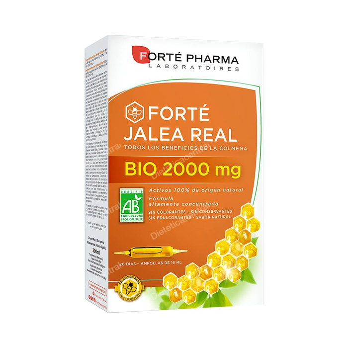 Forté Pharma Forté Jalea Real Bio 2000 mg, Jalea Real y Miel Natural, 20 Ampollas de 15 ml Forté Pharma Forté Jalea Real Bio 2000 mg, Jalea Real y Miel Natural, 20 Ampollas de 15 ml