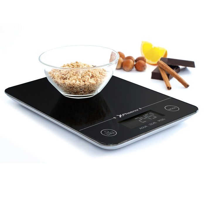 Phoenix Technologies Báscula de Cocina Digital Negra - Control de Peso Preciso para Alimentos y Recetas
