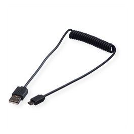 ROLINE Cable USB 2.0 Espiral A a Micro-USB B 1 m Negro