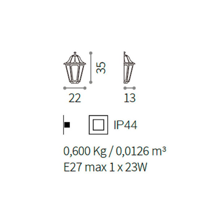 Ideal Lux Aplique Anna Exterior Negro/Metal/Cristal