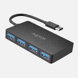 APPROX APPC54V2 Hub USB 3.0 de 4 Puertos con Salida Tipo C, Negro - Velocidad 5 Gbps, Plug and Play para Windows, Mac, Linux