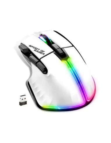 Spirit of Gamer Pro M5 Artic Wireless Ratón de Juego para Mano Derecha, Inalámbrico RF + Bluetooth + USB-C, 8000 DPI, Recargable, Blanco