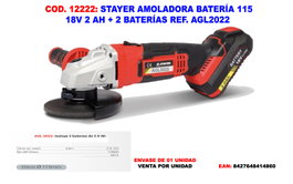 STAYER FINST Amoladora Profesional 115Ø 2 Baterías 18V 2Ah AGL2022