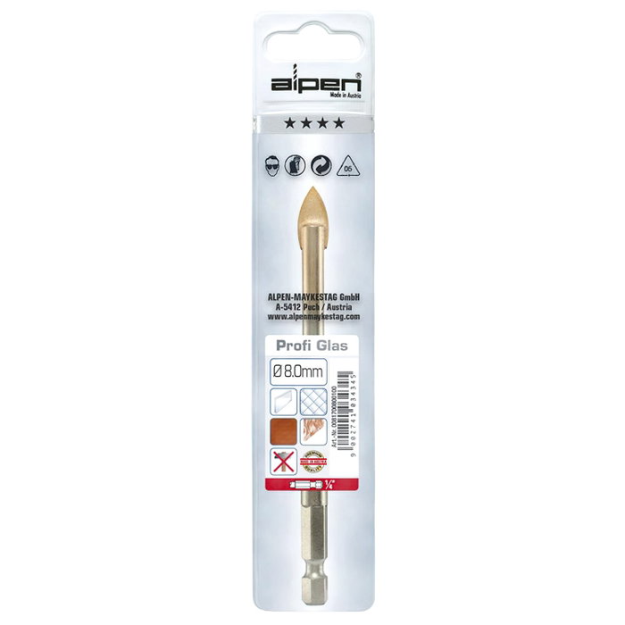 ALPEN Broca Alpen Cristal 8,00 mm para Vidrio y Porcelana ALPEN Broca Alpen Cristal 8,00 mm para Vidrio y Porcelana