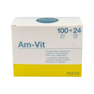 PRAXIS Am-Vit Aminoácidos Vitaminas Minerales Oligoelementos 100+24 Cápsulas Complemento Alimenticio