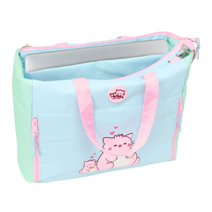 SAFTA Bolso Portátil Pembe The Pink Cat 40x17x31cm Alojamiento para Portátil hasta 14.1'' con Múltiples Bolsillos y Hombrera Ajustable