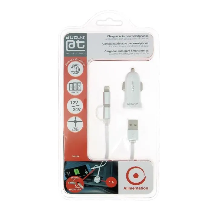 Auto T Kit de cargador AUTO-T 12 / 24V + cable micro-USB / iPhone 2 en 1 Auto T Kit de cargador AUTO-T 12 / 24V + cable micro-USB / iPhone 2 en 1
